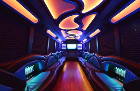 Fort Lauderdale party bus with surround sound system and dvd players
